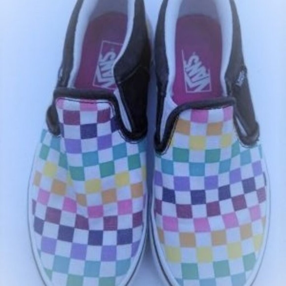 Rainbow Checkered Vans Slip Ons Child sz 3